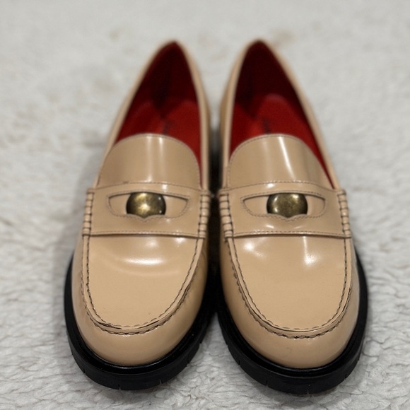 NEW Free People Liv Leather Cream Block Heels Slip on Loafer Sz 40 US 10 Preppy - Picture 10 of 10